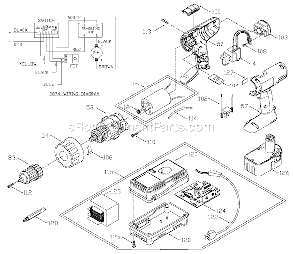 Page A Diagram and Parts List for 874 Type 1 Porter Cable Cordless Drill